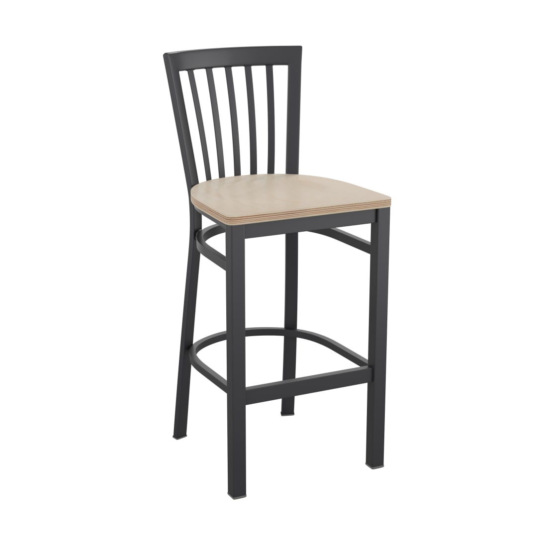 HERCULES Black School House Back Metal Restaurant Barstool - Antique White Wood Seat