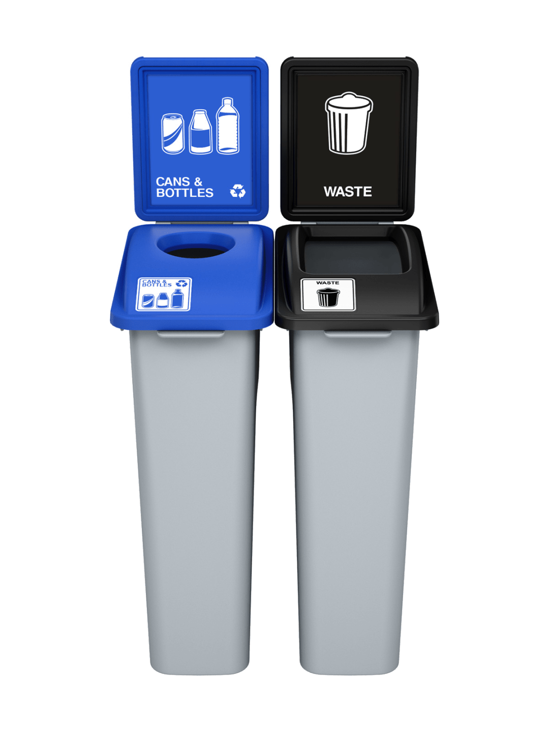 WASTE WATCHER - Double - Kit - Cans & Bottles-Waste - Circle-Full - Grey-Blue-Black