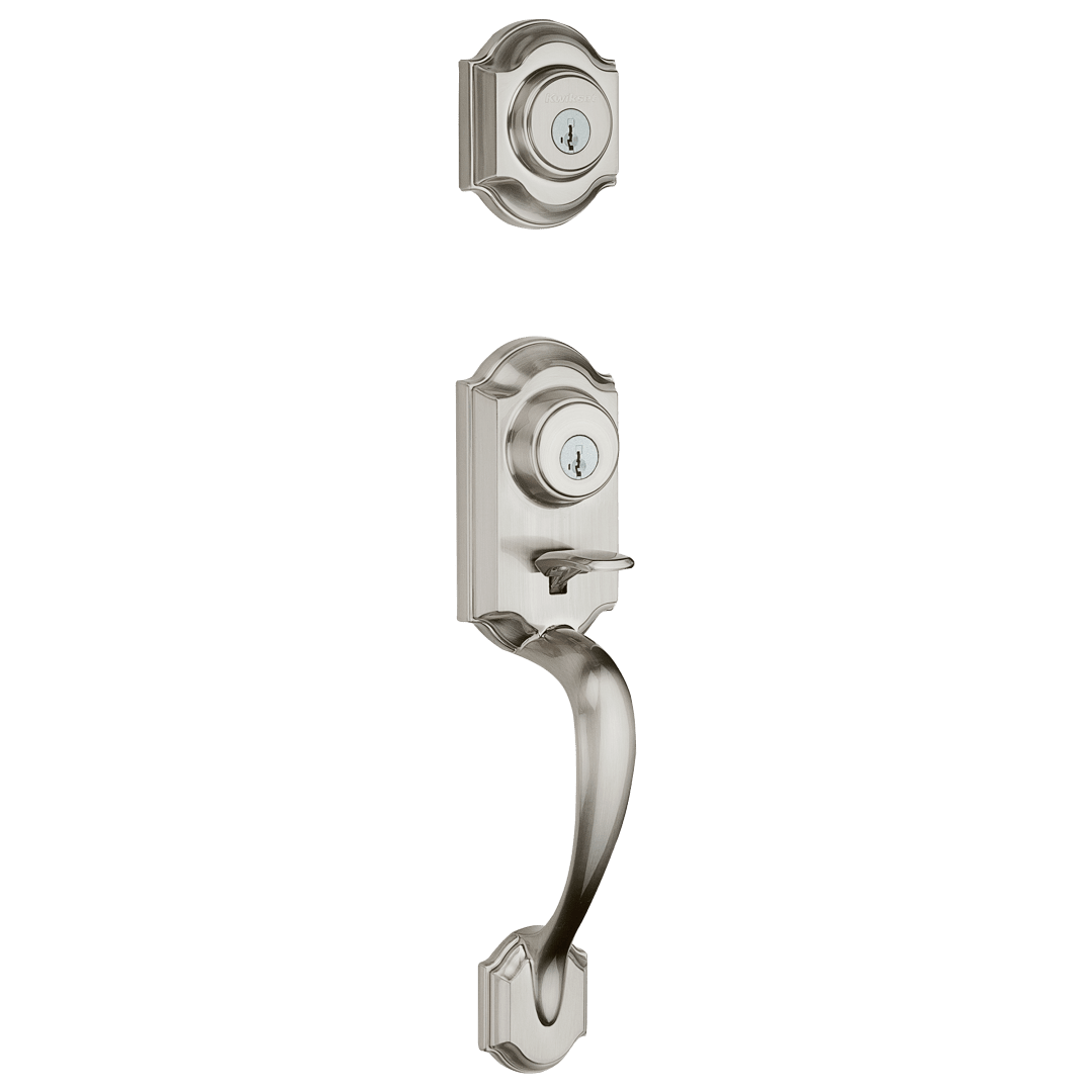Montara Single Cylinder Exterior Only Handleset featuring SmartKey Security™ in Satin Nickel