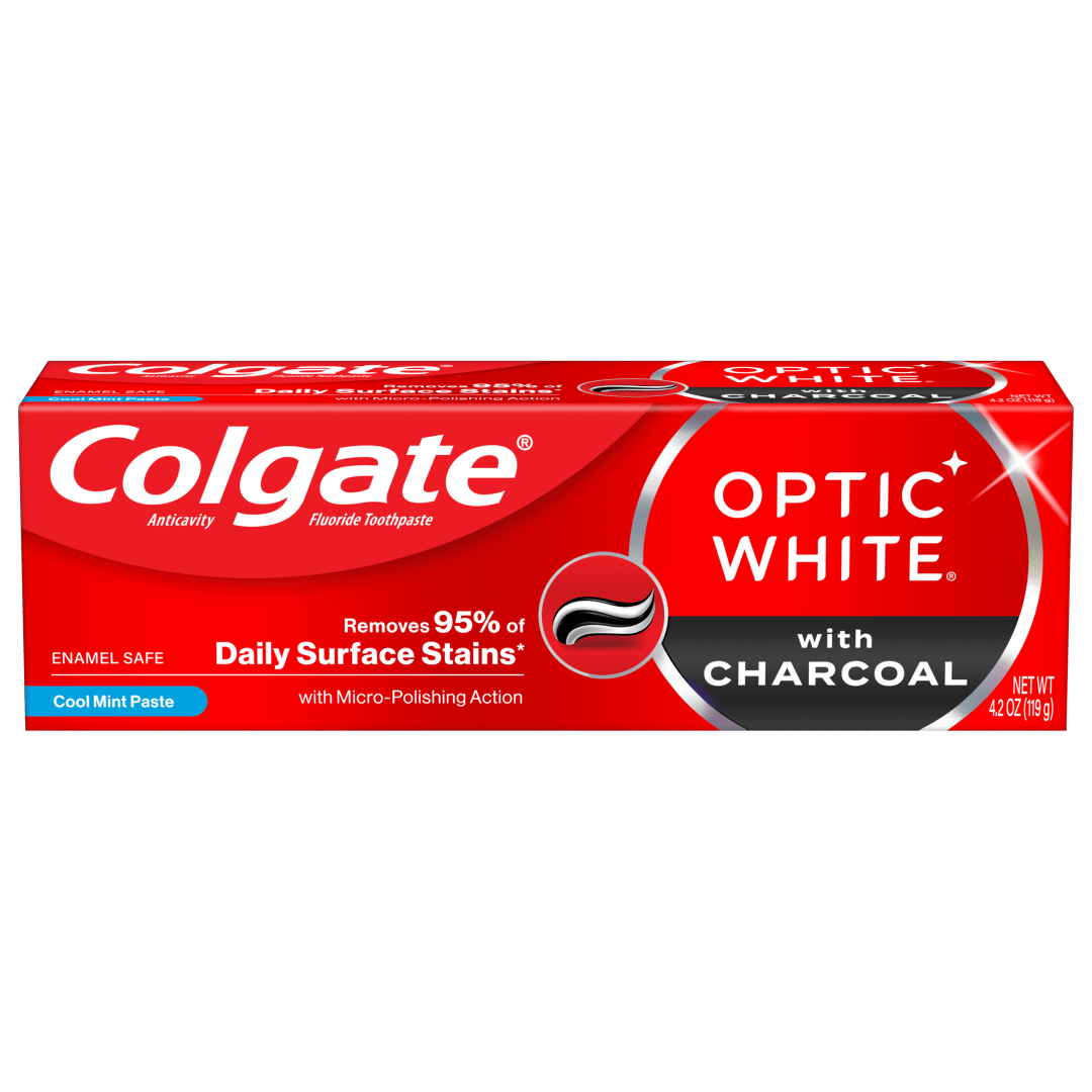 Colgate Optic White Whitening Toothpaste with Charcoal, Cool Mint Paste