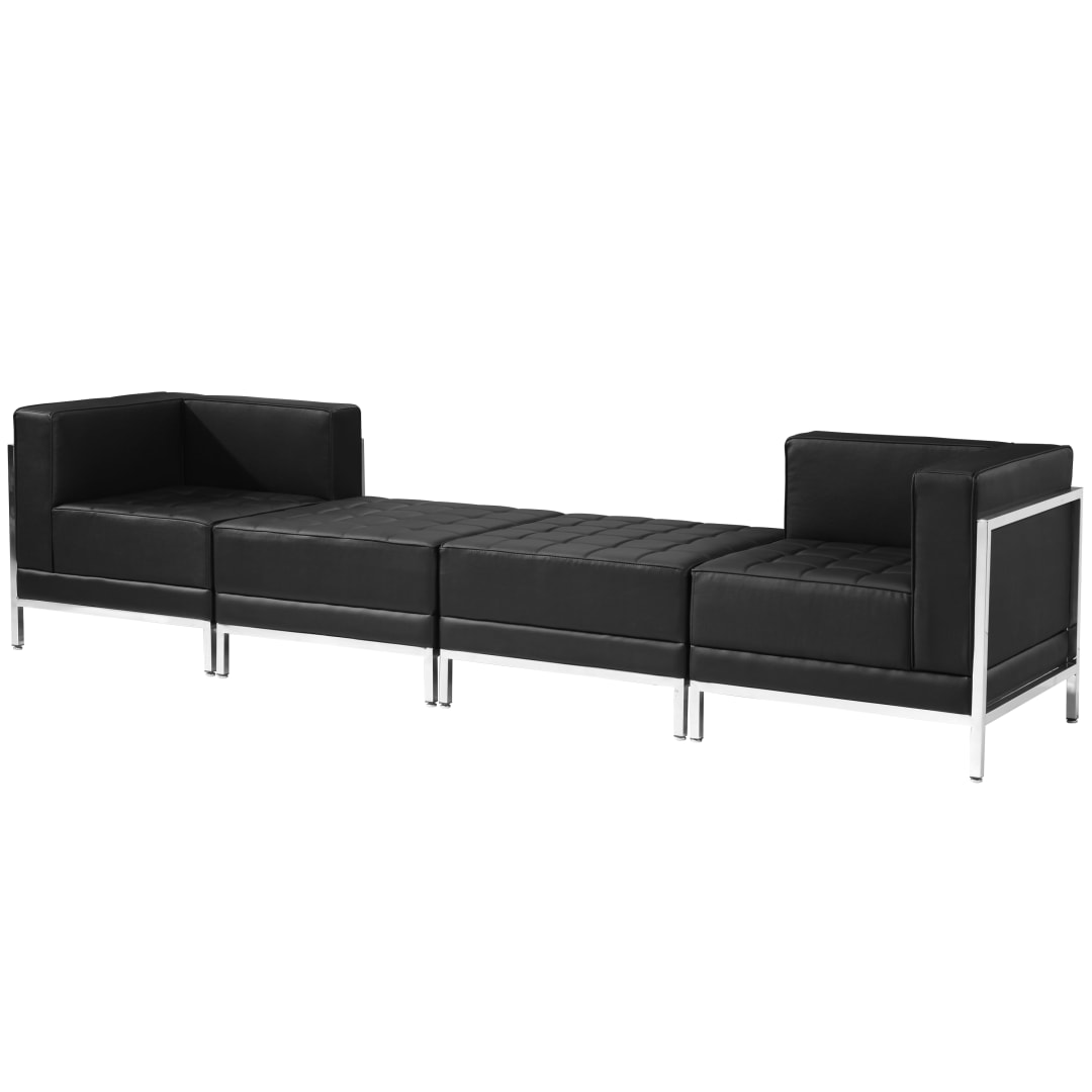 HERCULES Imagination Series Black LeatherSoft 4 Piece Chair &amp; Ottoman Set with Ganging Clips