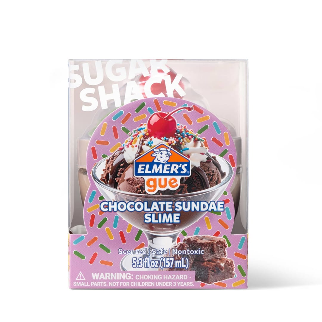 Elmer's Sugar Shack Slime Kit, Chocolate Sundae Theme, Includes Premade Slime, Fruit Charms, Sprinkle Mix-Ins, 5 Piece Kit