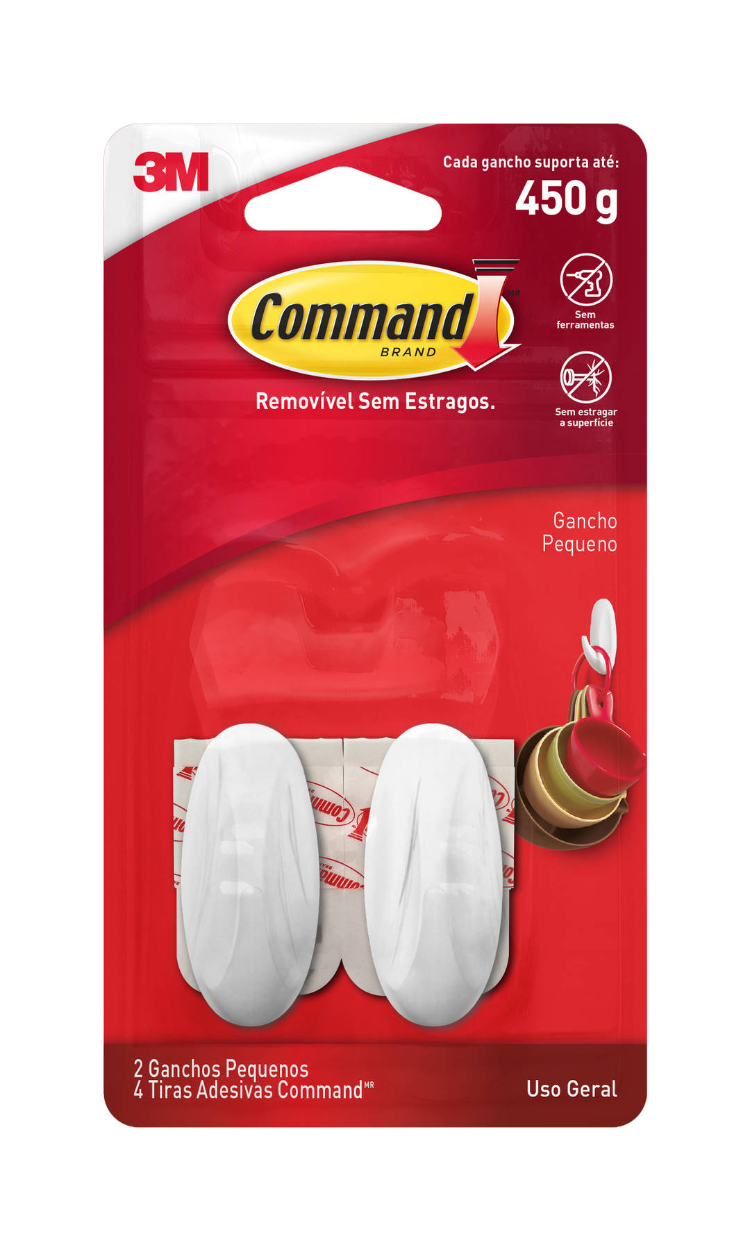 Gancho Adesivo Design 3M™ Command™, Branco, Pequeno, 2 Unidades