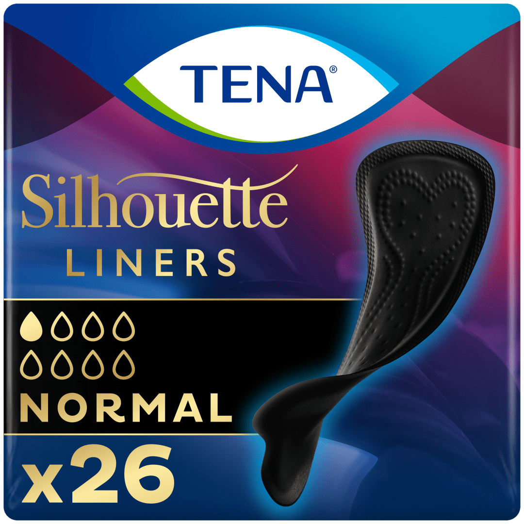 TENA Silhouette Noir Normal – Black Incontinence Liners for Women with Triple Protection Against Leaks, Odour &amp; Moisture - Pack of 26