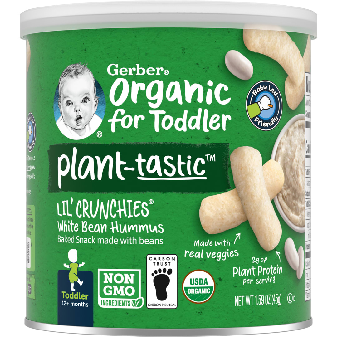 Gerber Organic Baby Food, Toddler, Plant-tastic, Lil Crunchies, White Bean Hummus, 1.59 oz