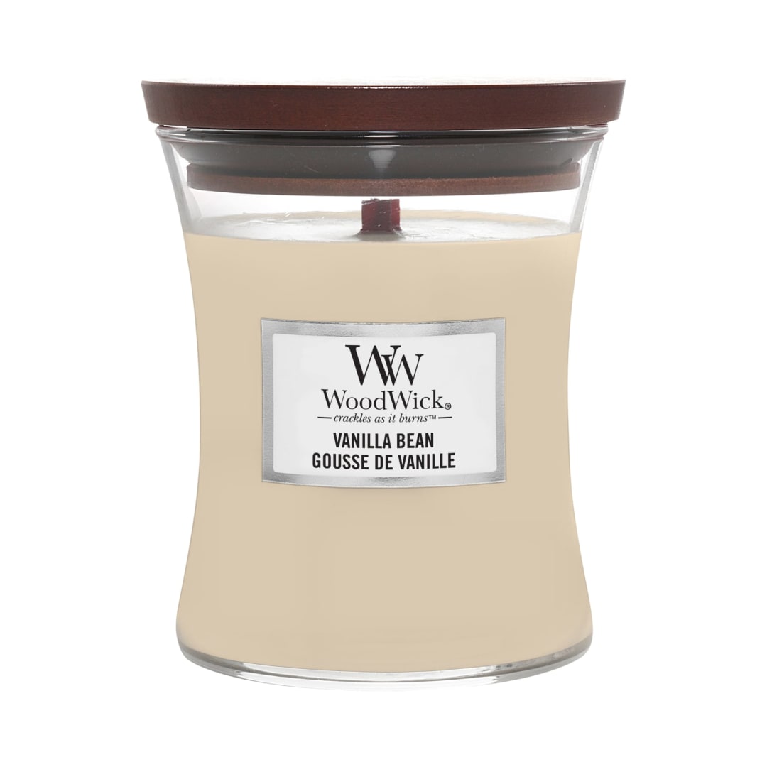 WoodWick® Medium Hourglass Scented Candle | Vanilla Bean | with Crackling Wick | Burn Time: Up to 60 Hours | Gifts for Women