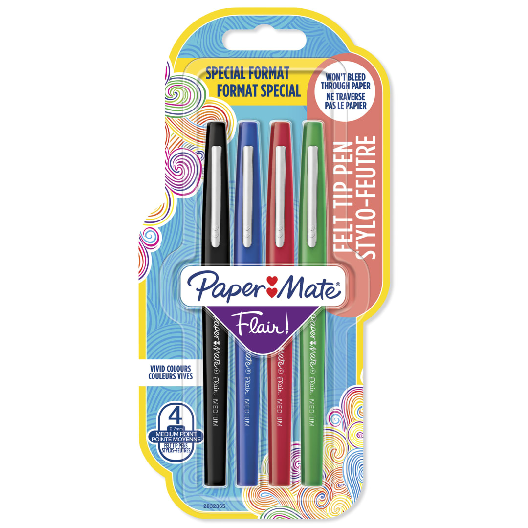 Papermate Flair rotulador | punta mediana (0,7 mm) | surtido estándar | paquete de 4