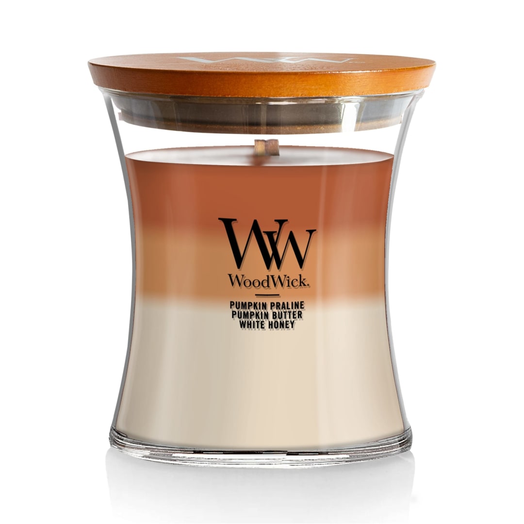 WoodWick® Pumpkin Gourmand Scented Medium Hourglass Candle, Crackles as it burns, Perfect for gifting or home décor, 9.7oz