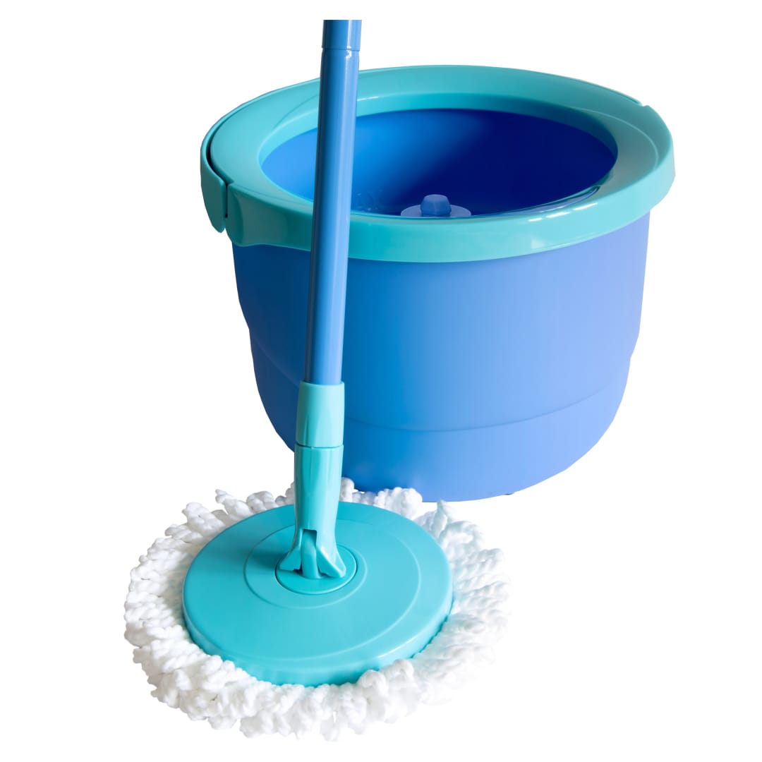 Spontex Full Action System Set de fregona y cubo giratorio - Fácil sistema de escurrido y aclarado con giro 360° - Limpia suelos laminados, de madera y baldosas - 2 recambios