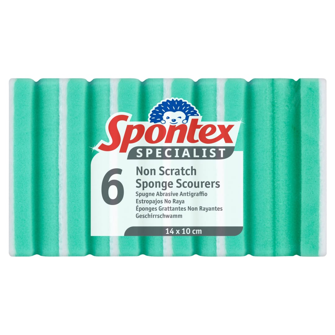 Spontex Specialist Estropajos con esponja para fregar No Raya | XL | Reutilizable y versátil una para limpieza profesional | Paquete de 6