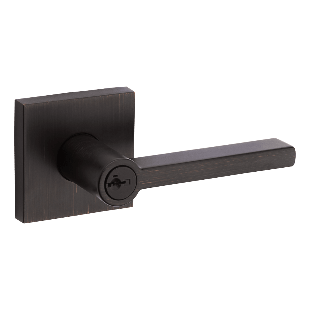 Halifax Square Keyed Entry Lever featuring SmartKey Security™ in Venetian Bronze