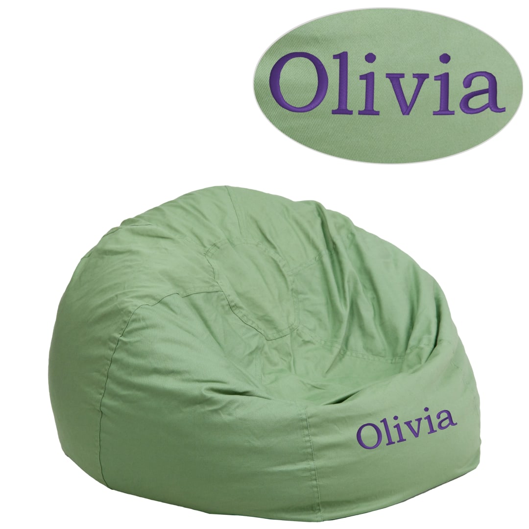 Dillon Personalized Small Solid Green Bean Bag Chair for Kids and Teens