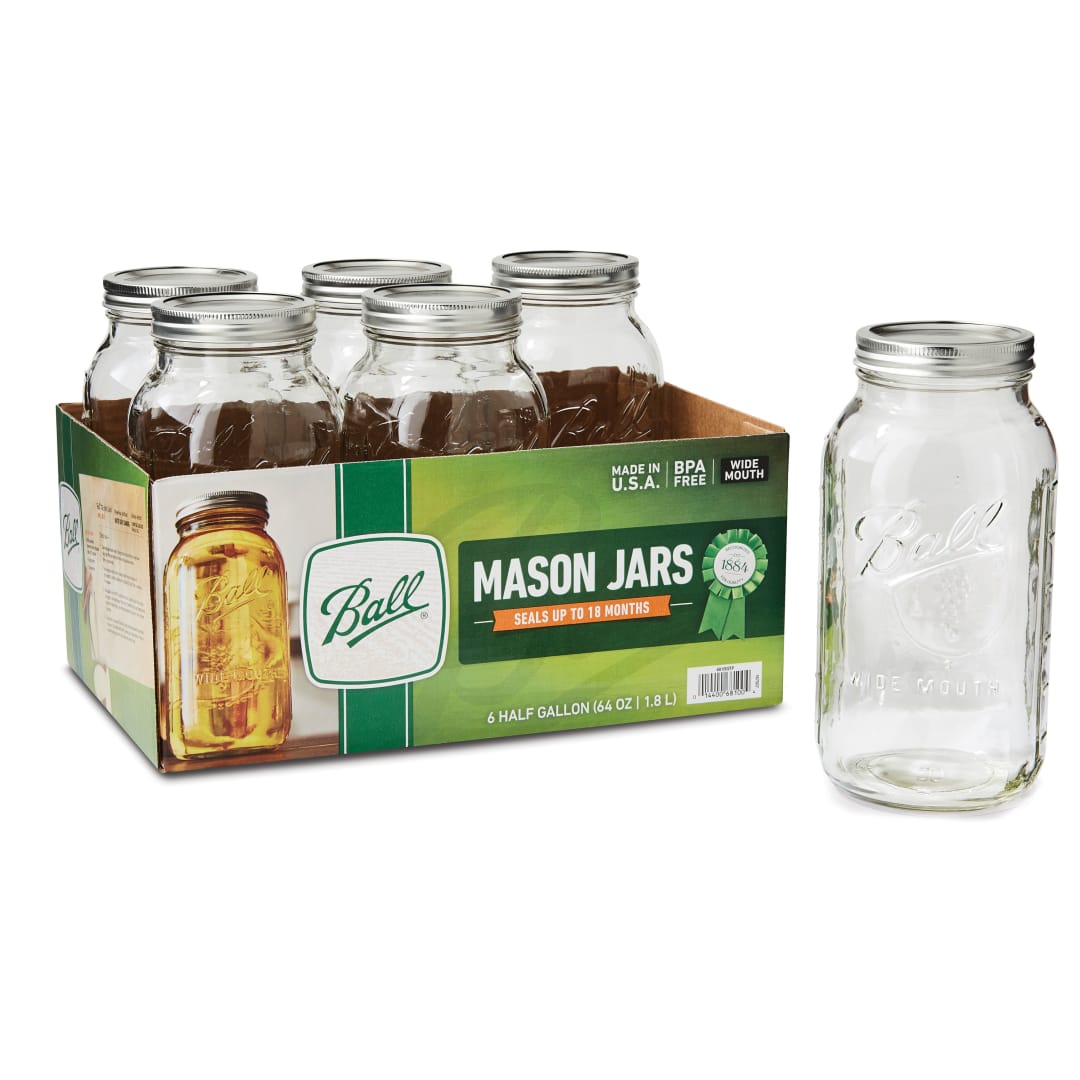 Ball® Wide Mouth Half Gal. 64oz. Glass Mason Jars with Lids and Bands, 6 Count