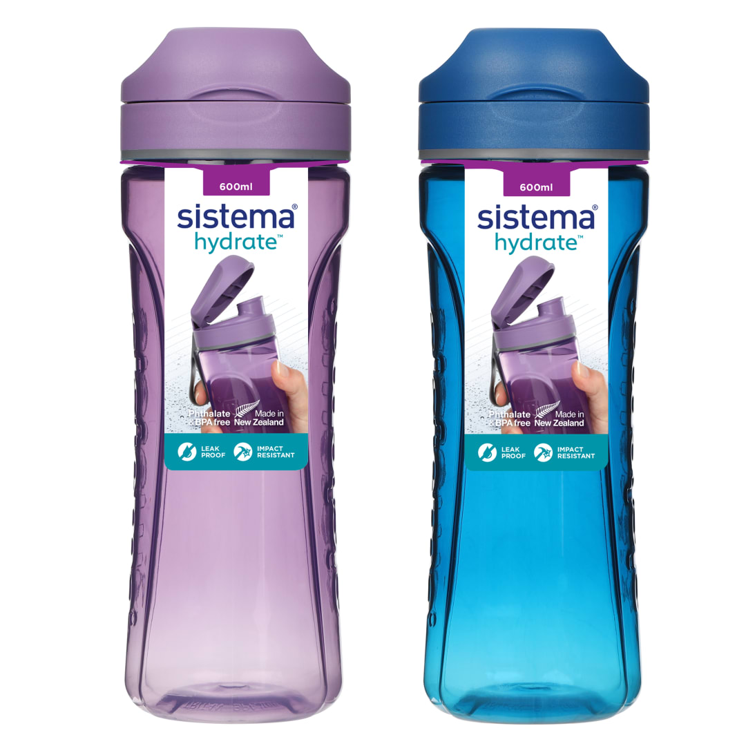 Sistema Hydrate Tritan Swift botella de agua | 600 ml | Botella de agua a prueba de fugas | Sin BPA | Ocean Blue & Misty Purple | 2 unidades