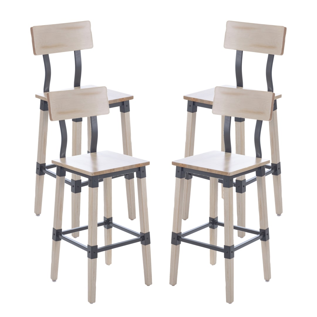 Jackson 4 Pack Commercial Grade Rustic Antique White Industrial Wood Dining Barstool