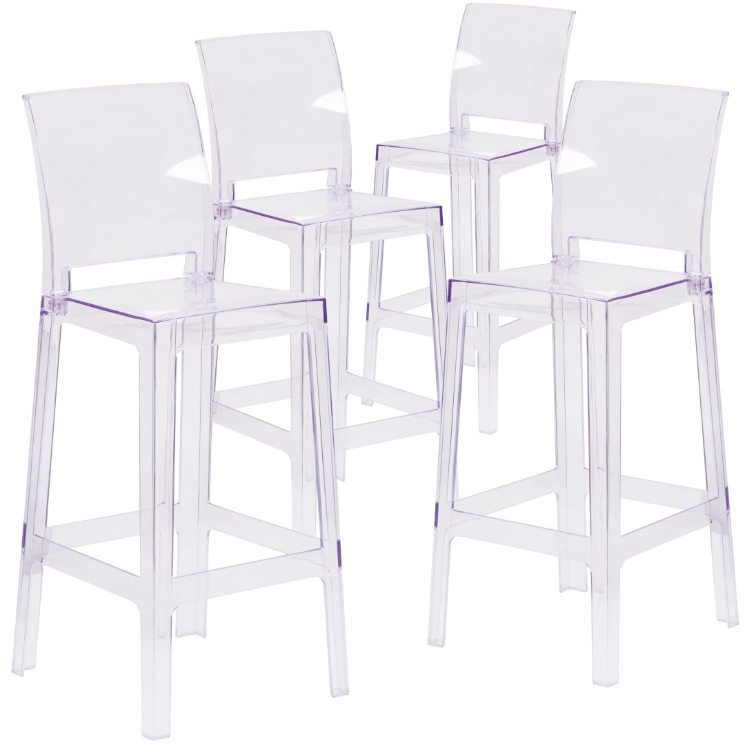 McKenna 4 Pack Ghost Barstool with Square Back in Transparent Crystal
