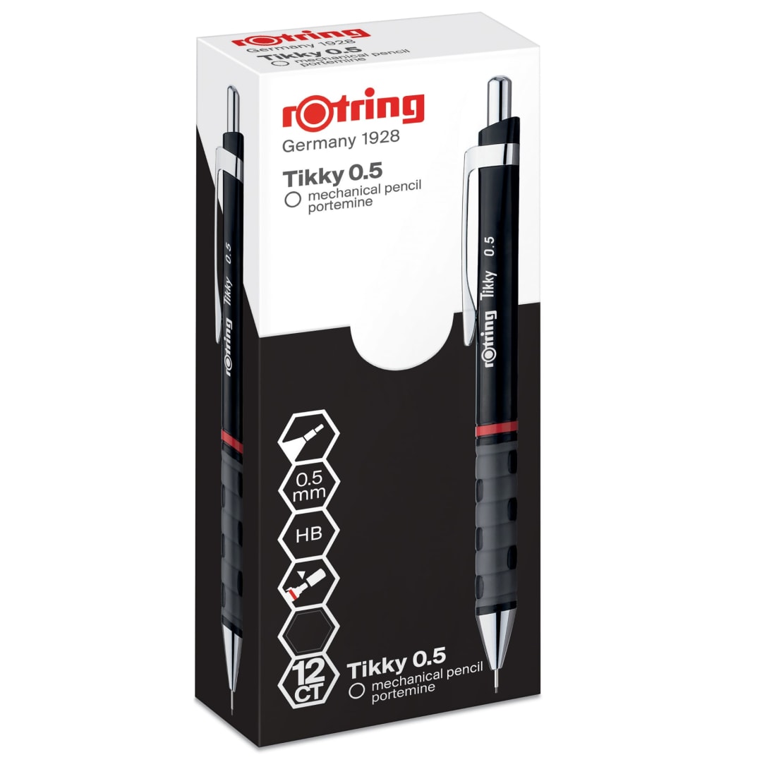 rOtring Tikky Mechanical Pencils | HB 0.50mm | Black Barrel | Box of 12