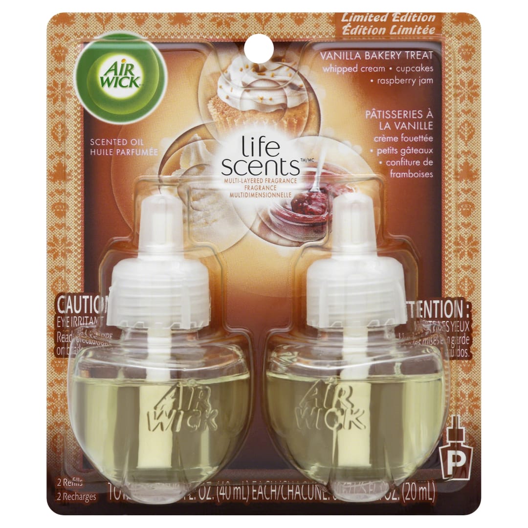 Air Wick Life Scents Scented Oil 2 Refills, Vanilla Bakery Treat (Whipped Cream/Cupcakes/Raspberry Jam), (2X.67) Oz., Air Freshener