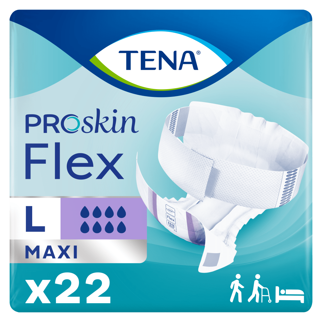 TENA ProSkin Flex Maxi – Belted Incontinence Briefs for Heavy Leakage with Adjustable COMFIStretch™ Belt, Easy-Fastening System &amp; Triple Skin Protection - Large, Pack of 22