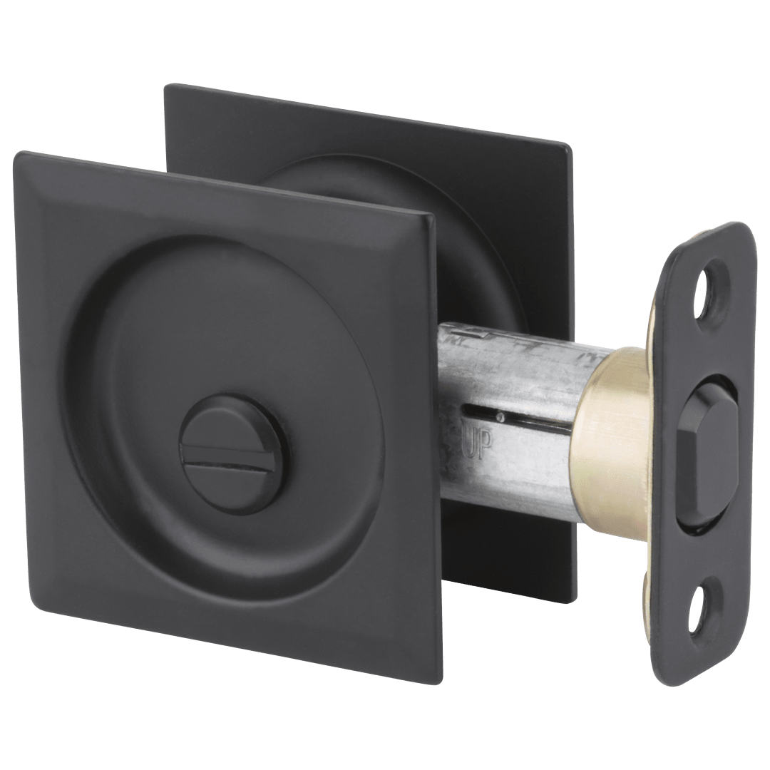 335 Square Bed/Bath Pocket Door Lock in Matte Black