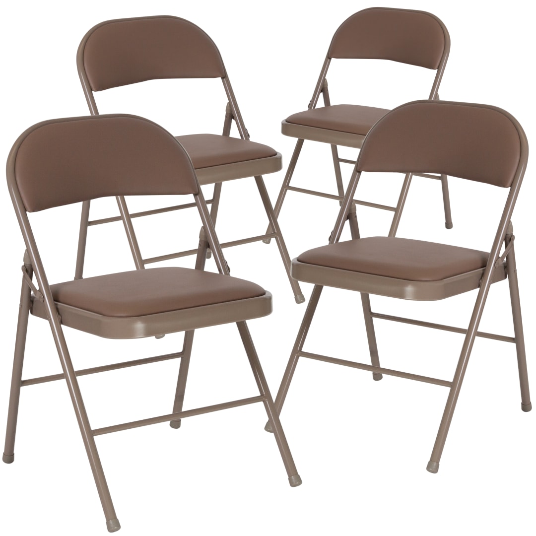 4 Pack HERCULES Series Double Braced Beige Vinyl Folding Chair