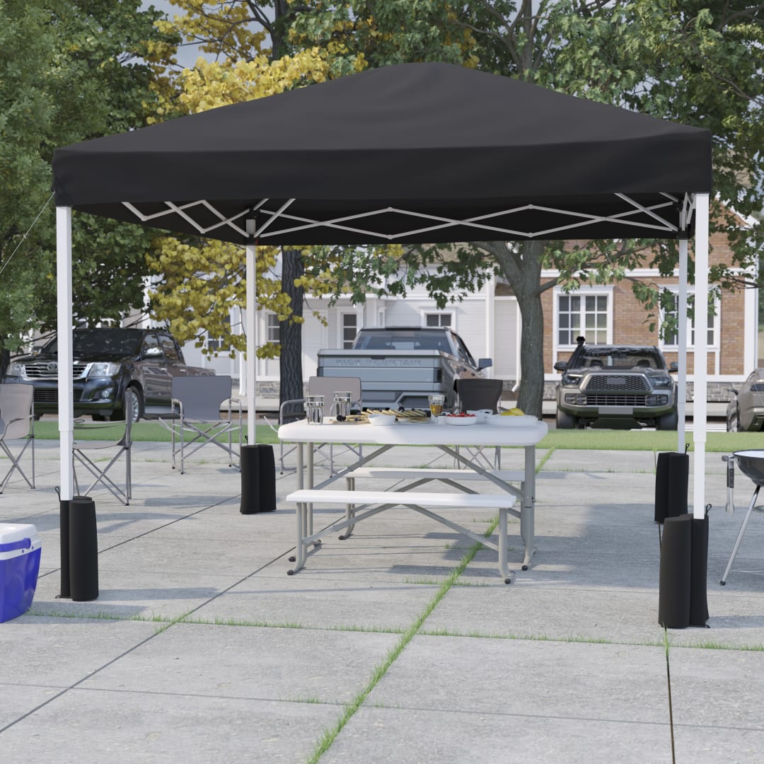 Harris 10'x10' Black Pop Up Event Straight Leg Canopy Tent with Sandbags and Wheeled Case