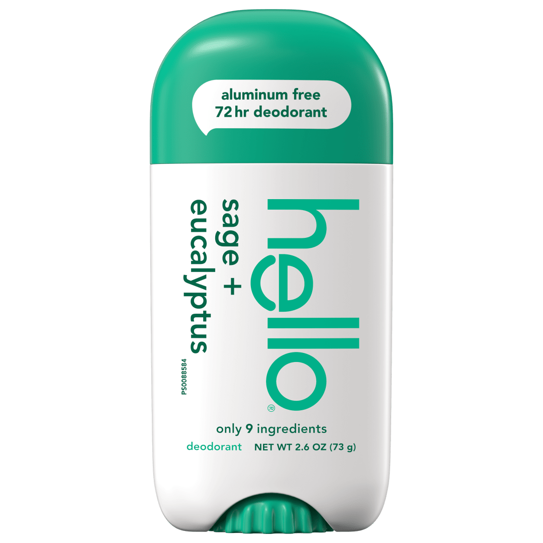 hello Sage + Eucalyptus Aluminum Free Deodorant for Women and Men, 72-Hour Deodorant, Only 9 Ingredients, Baking Soda Free, Enriched with Shea Butter, Vegan, 2.6 oz Stick Deodorant