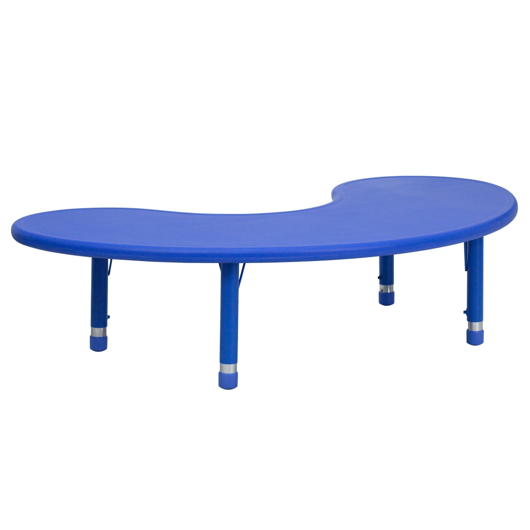 Wren 35''W x 65''L Half-Moon Blue Plastic Height Adjustable Activity Table