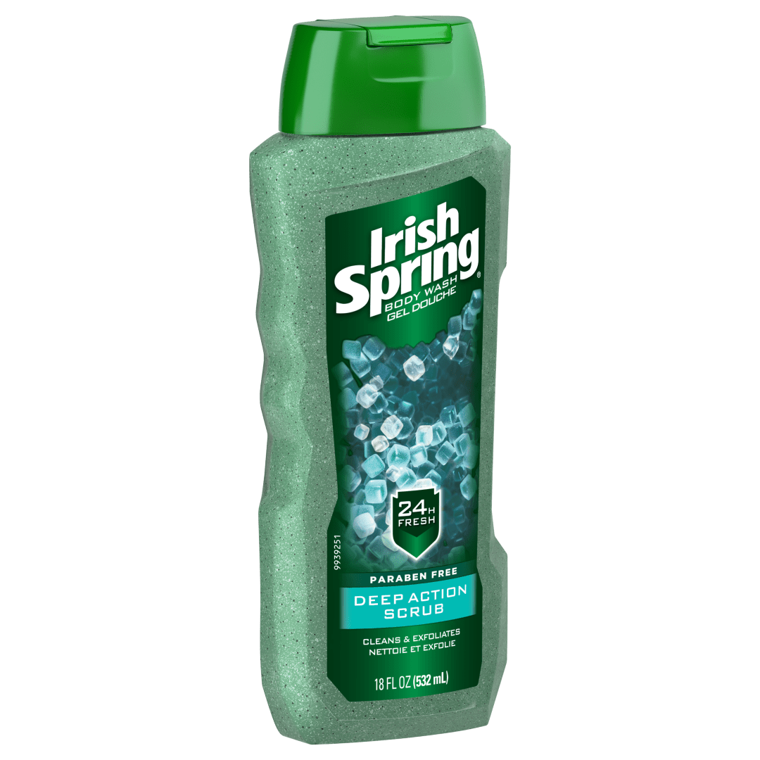 Irish Spring Deep Action Scrub Men's Face & Body Wash, Exfoliating Body Wash Scrubs Away Bacteria - 18 fluid ounce.