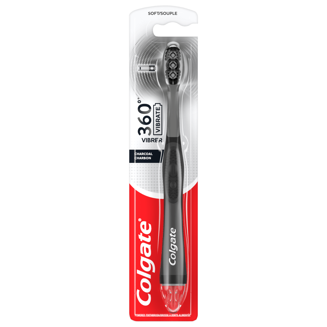 Colgate 360 Vibrate Charcoal Battery Powered Electric Toothbrush, Soft, 1 Pack