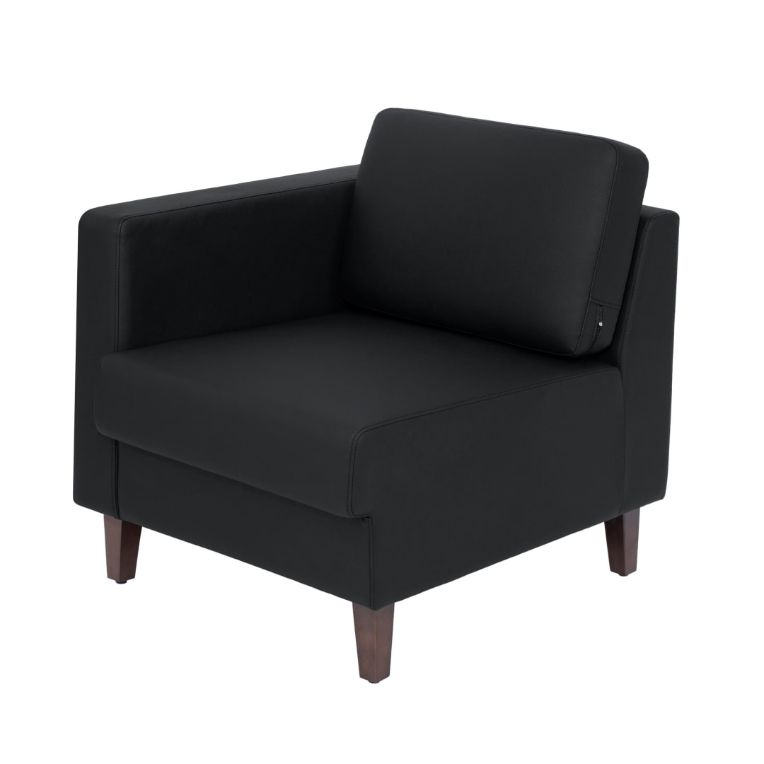 HERCULES Artemis Black LeatherSoft Left Arm Reception Chair, 2 AC Outlets/1 USB/1 USB-C Ports and Wooden Walnut Legs with Adjustable Floor Glides