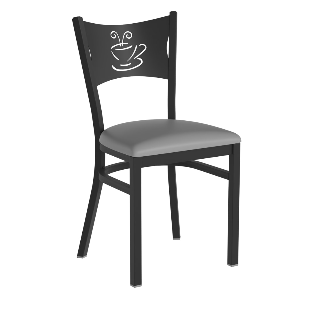 HERCULES Black Coffee Back Metal Restaurant Chair - Gray Vinyl Seat