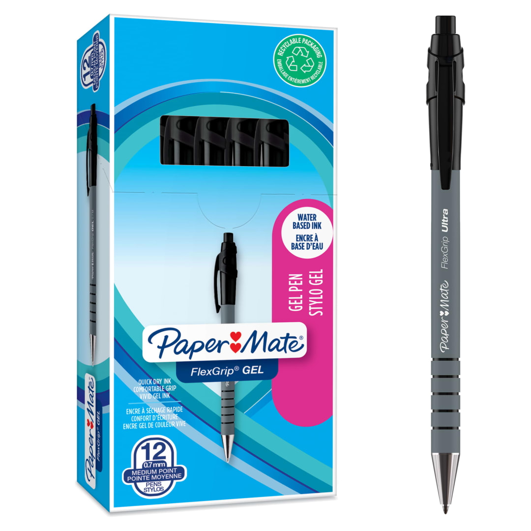 Paper Mate® FlexGrip® Gel Pens | Medium Point (0.7 mm) | Black Ink | 12 Count