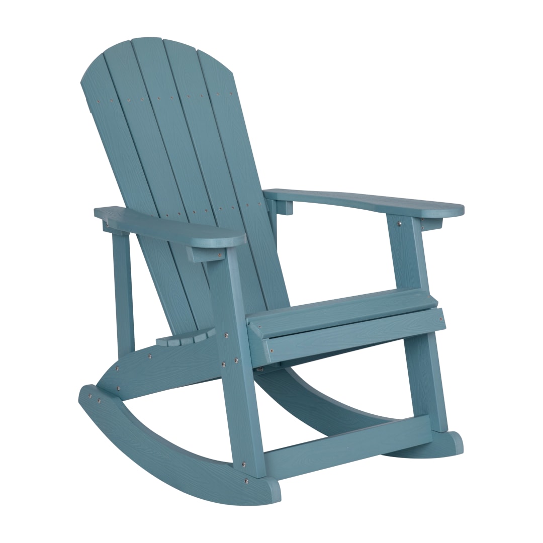 Savannah Commercial Grade All-Weather Poly Resin Wood Adirondack Rocking Chair with Rust Resistant Stainless Steel Hardware in Sea Foam