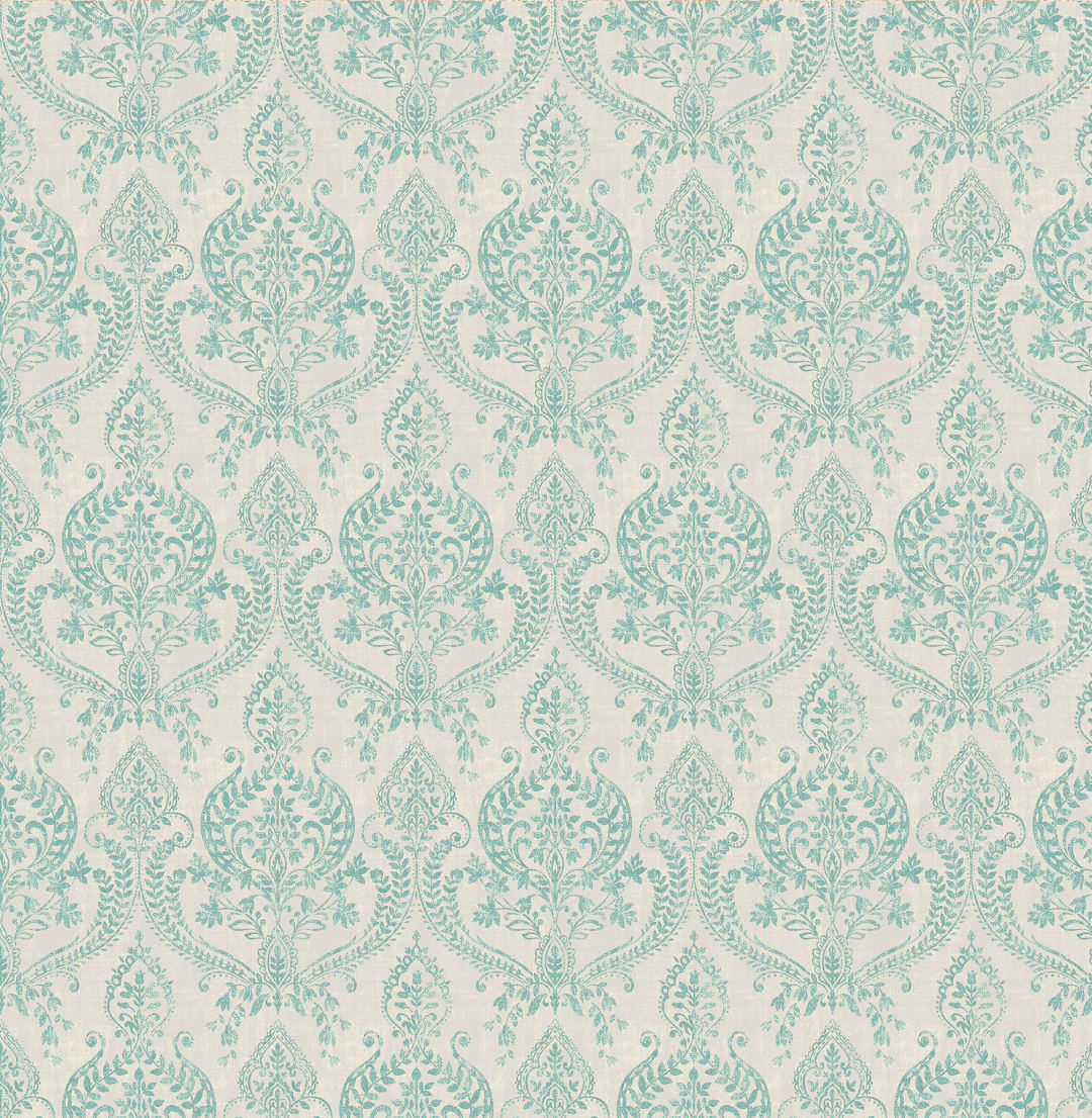 Waverly Turquoise Petite Damask Wallpaper