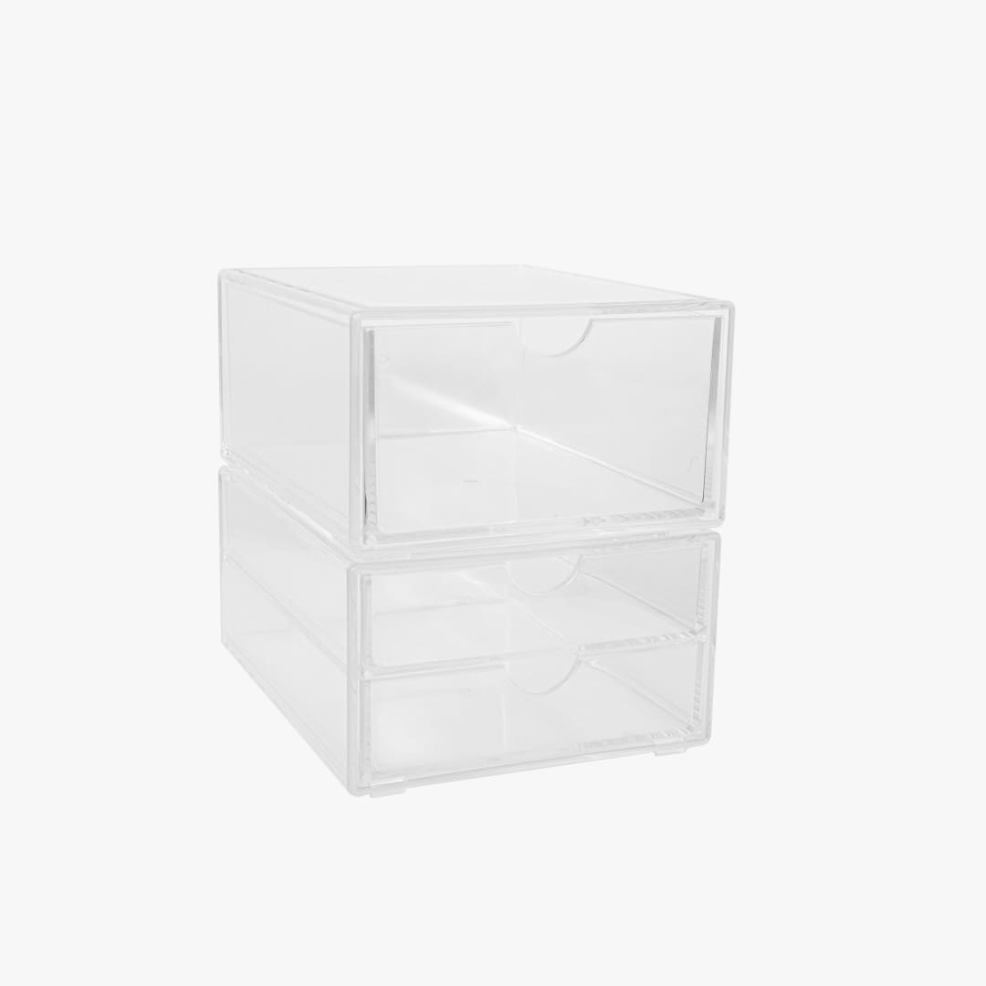Brody Set of 2 Plastic Stackable Office Desktop Organizer Boxes, Single Drawer and 2 Drawers, 6" x 7.5"