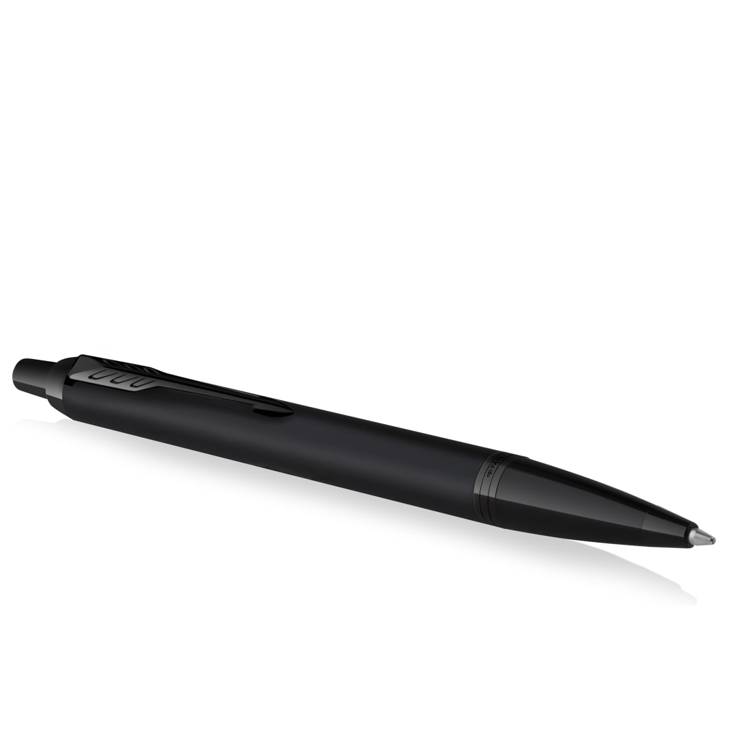 Parker IM Bolígrafo | Punta mediana | lacada en negro mate con adorno cromado | tinta azul | en estuche de regalo