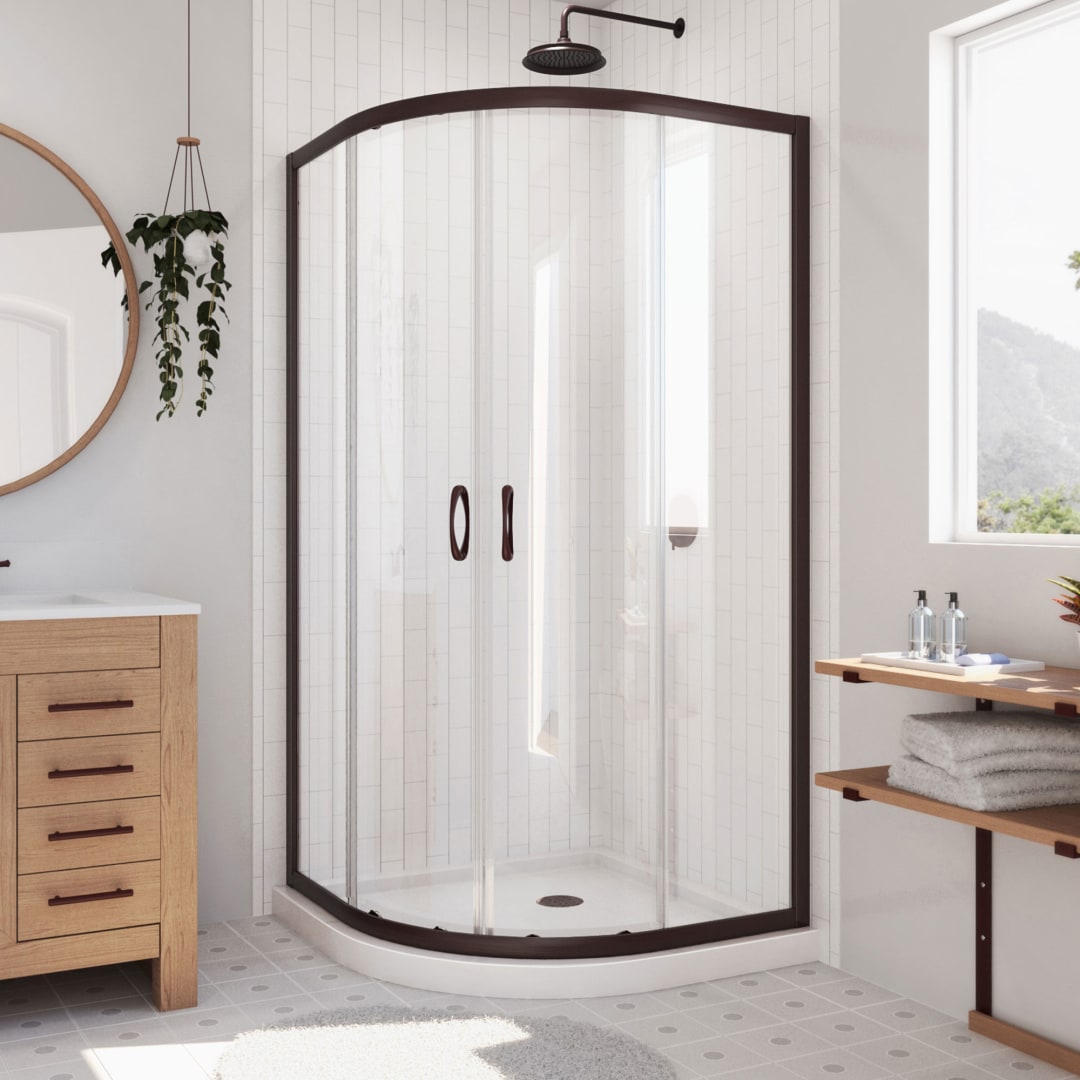 DreamLine Prime 36 inch D x 36 inch W x 74 3/4 inch H Semi-Frameless Sliding Clear Shower Enclosure in Oil Rubbed Bronze with White Shower Base Kit
