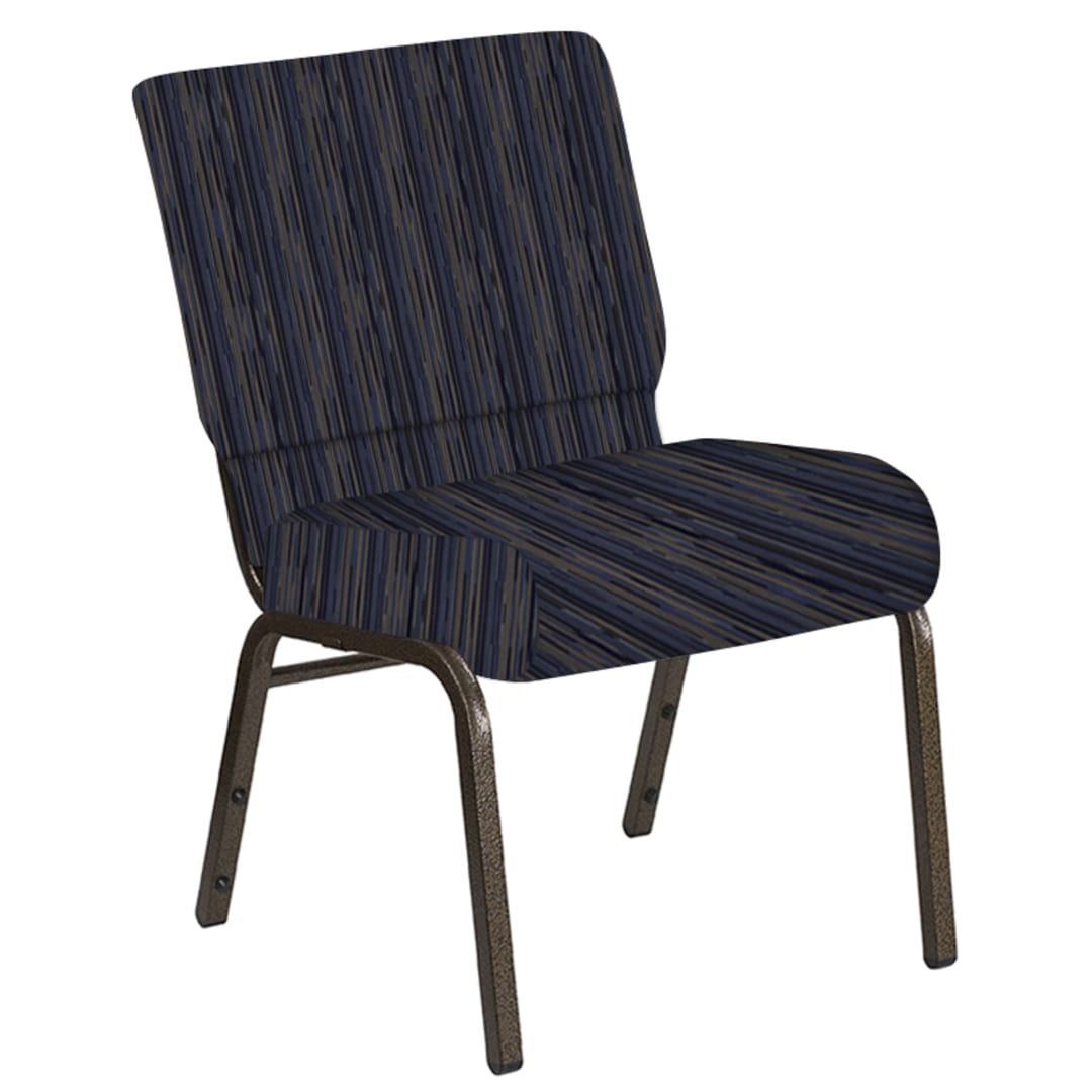 Embroidered 21''W Church Chair in Canyon Tartan Blue Fabric - Gold Vein Frame