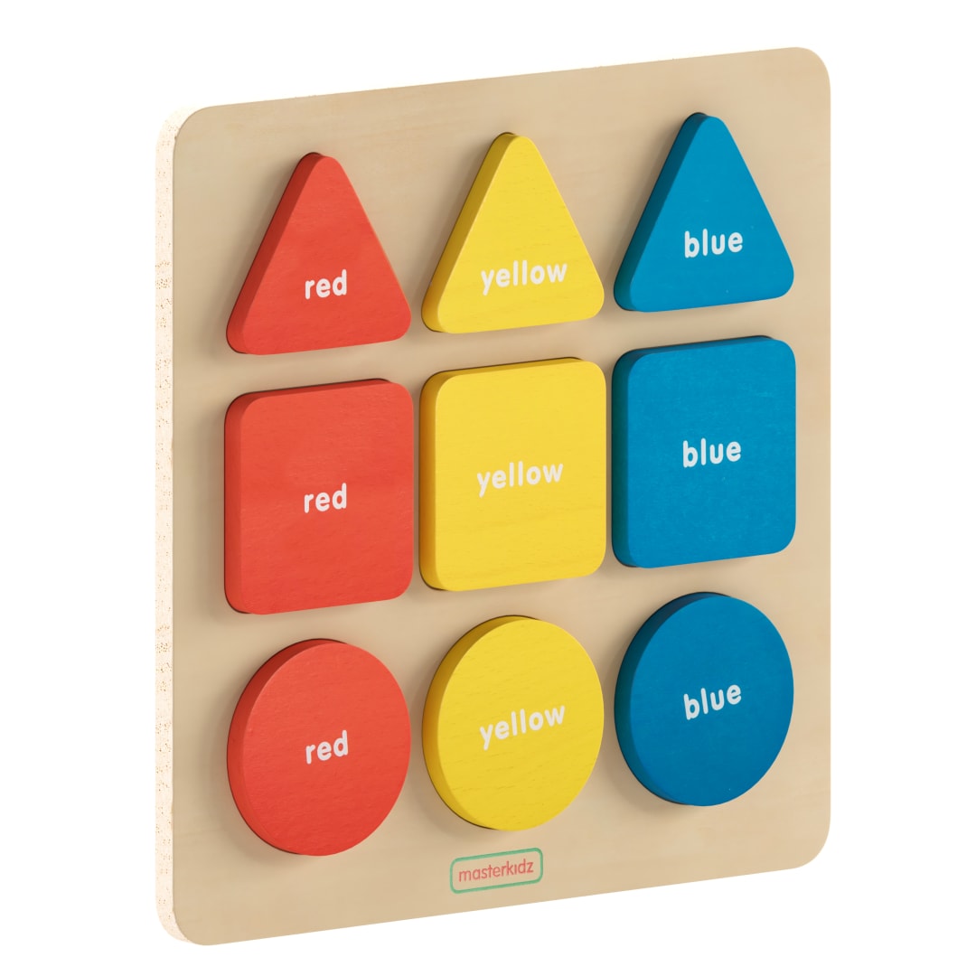 Bright Beginnings Commercial Grade Birch Plywood STEM Basic Shapes and Colors Puzzle Board, Natural/Multicolor