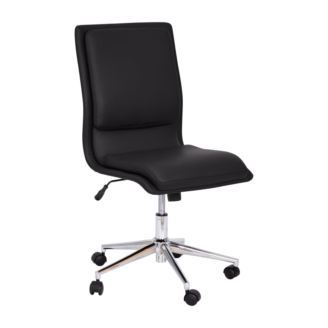 Madigan Mid-Back Armless Swivel Task Office Chair with LeatherSoft and Adjustable Chrome Base, Black