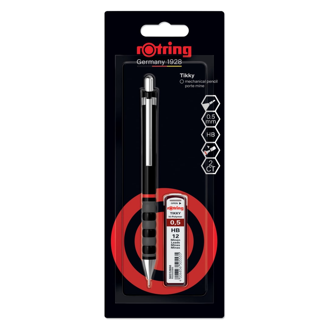 rOtring Tikky Mechanical Pencil Set | 0.5 mm | Lead Refills | Black Barrel