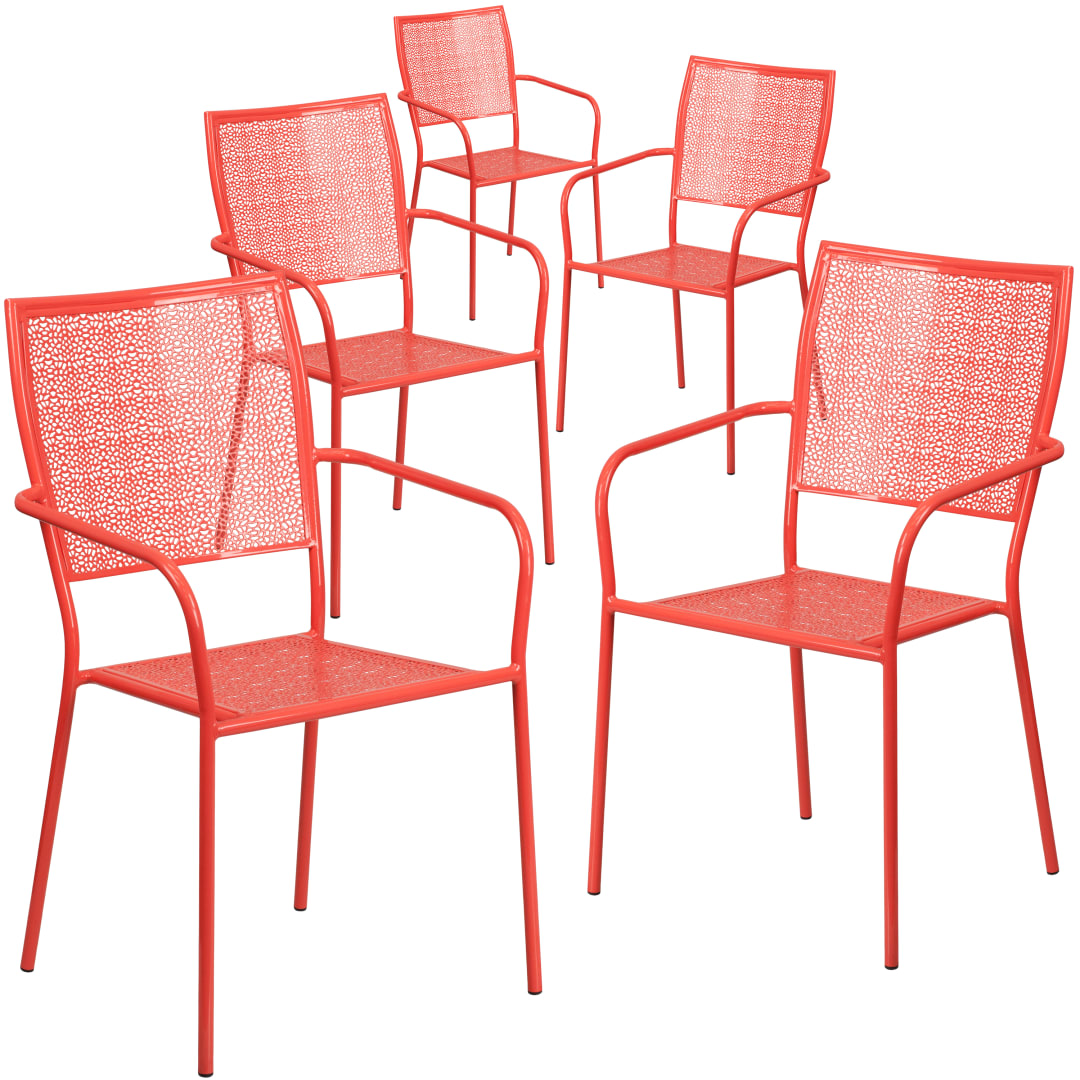 Oia Commercial Grade 5 Pack Coral Indoor-Outdoor Steel Patio Arm Chair with Square Back