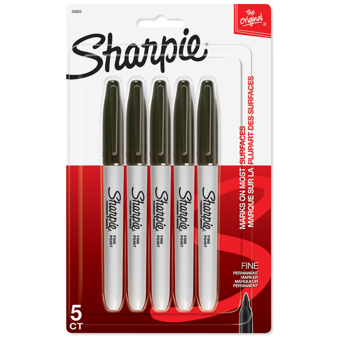 Sharpie® Permanent Markers, Fine Point, Black, 5 Count