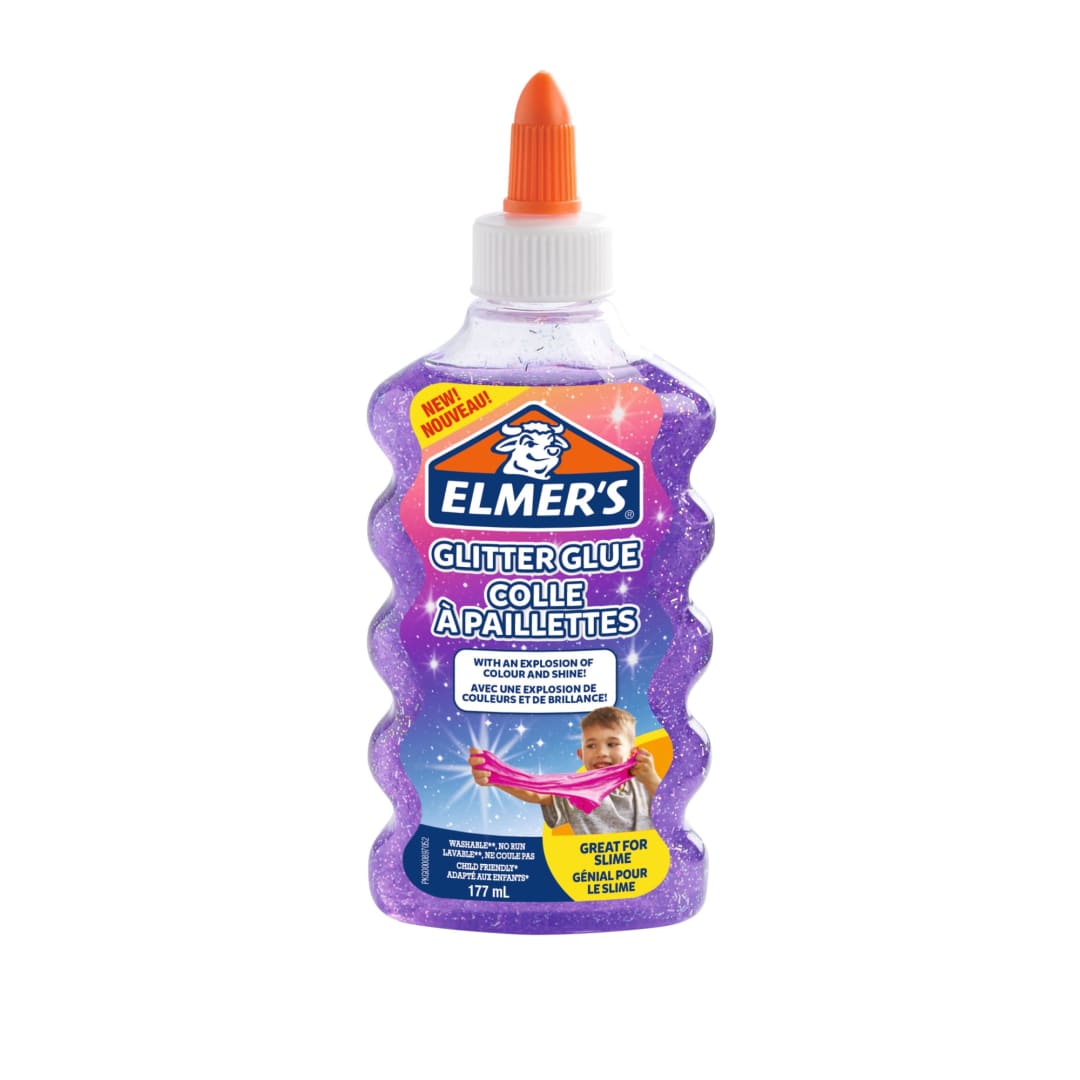 Elmer's Liquid Glitter Glue, Washable, Purple, Great for Making Slime, 177ml.
