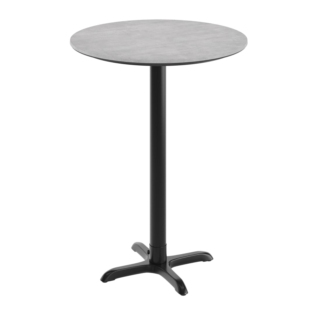 TopGuard 31.25" Round Tabletop, Seamless Surface Technology, Gray Faux Concrete, 22x22 Black Bar Height X-Base, Moisture, Scratch, Heat, UV Resistant