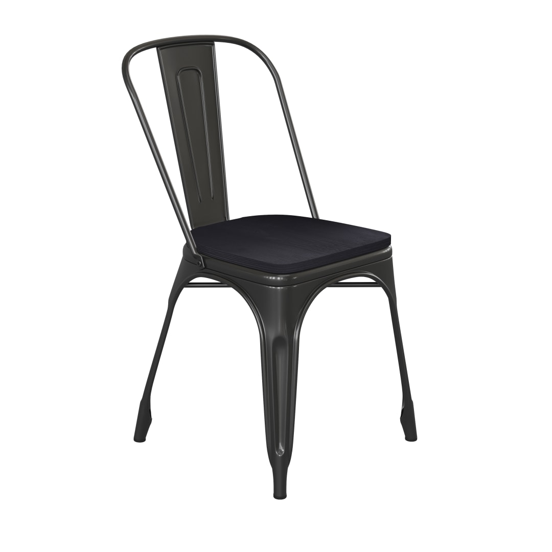 Perry Commercial Grade Black Metal Indoor-Outdoor Stackable Chair with Black Poly Resin Wood Seat
