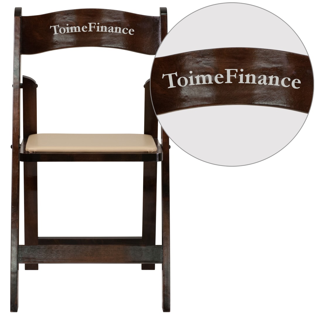 Personalized HERCULES Series Fruitwood Wood Folding Chair with Vinyl Padded Seat