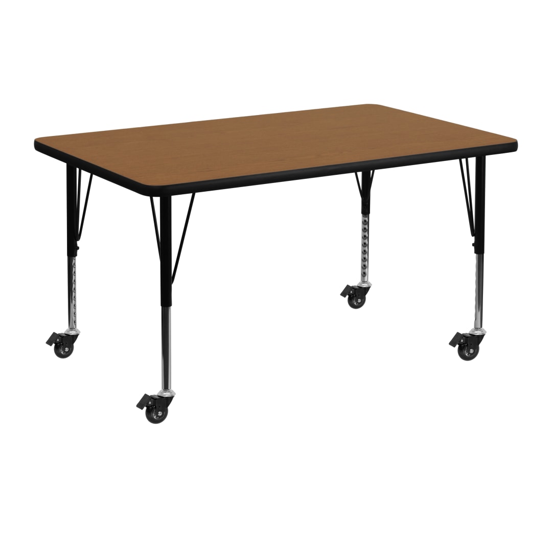 Wren Mobile 30''W x 48''L Rectangular Oak Thermal Laminate Activity Table - Height Adjustable Short Legs