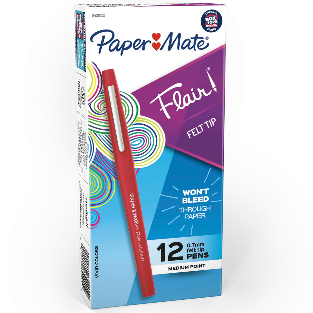 Paper Mate® Flair Felt Tip Pens, Medium Point (0.7mm), Red, 12 Count